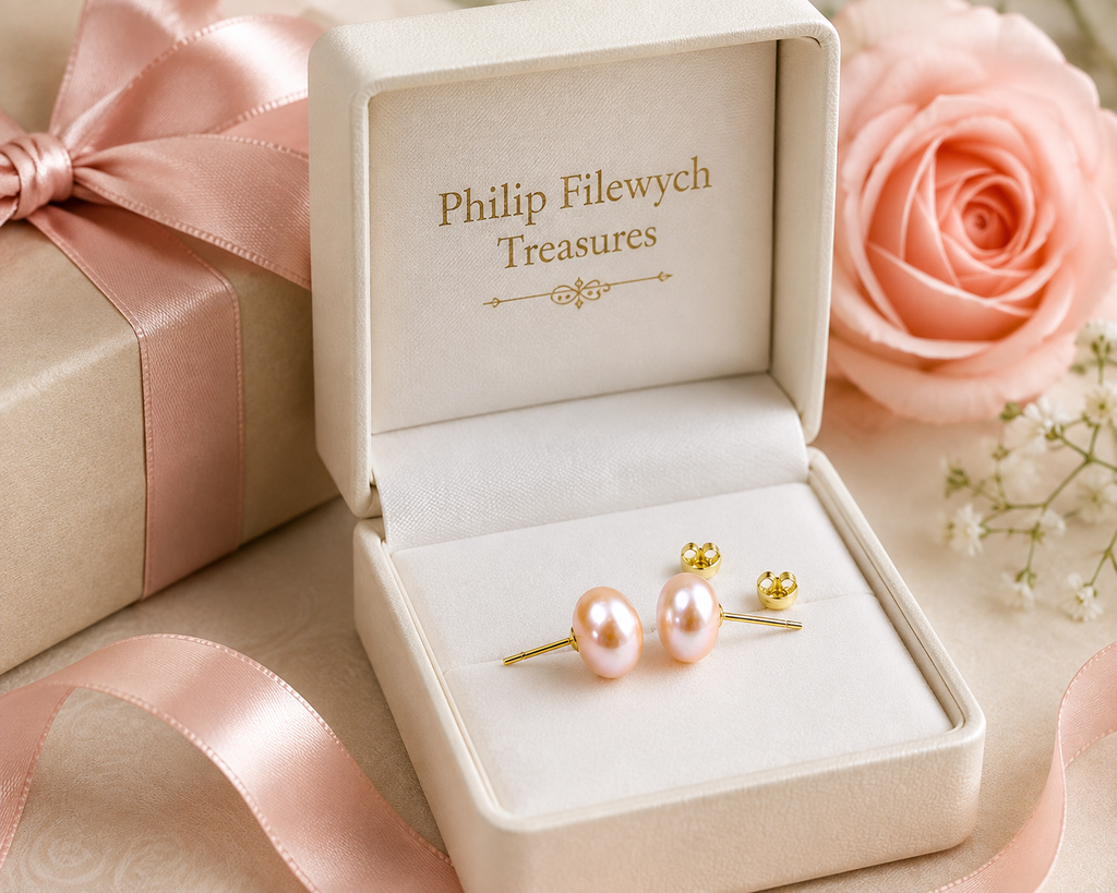 ES-18--Dainashi Pink Freshwater Pearl Stud Earrings 8–9mm AAAA High Luster 925 Sterling Silver Gold Plated