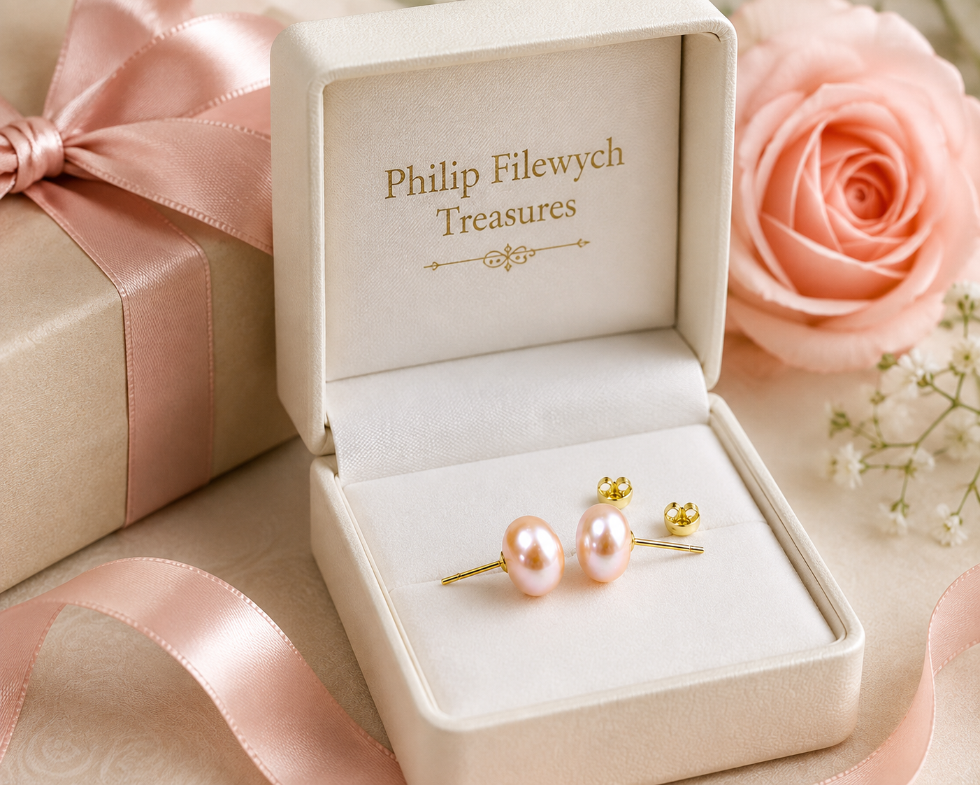 ES-18--Dainashi Pink Freshwater Pearl Stud Earrings 8–9mm AAAA High Luster 925 Sterling Silver Gold Plated