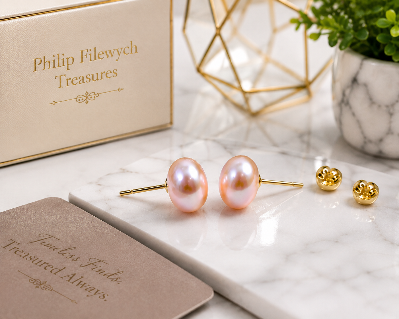 ES-18--Dainashi Pink Freshwater Pearl Stud Earrings 8–9mm AAAA High Luster 925 Sterling Silver Gold Plated