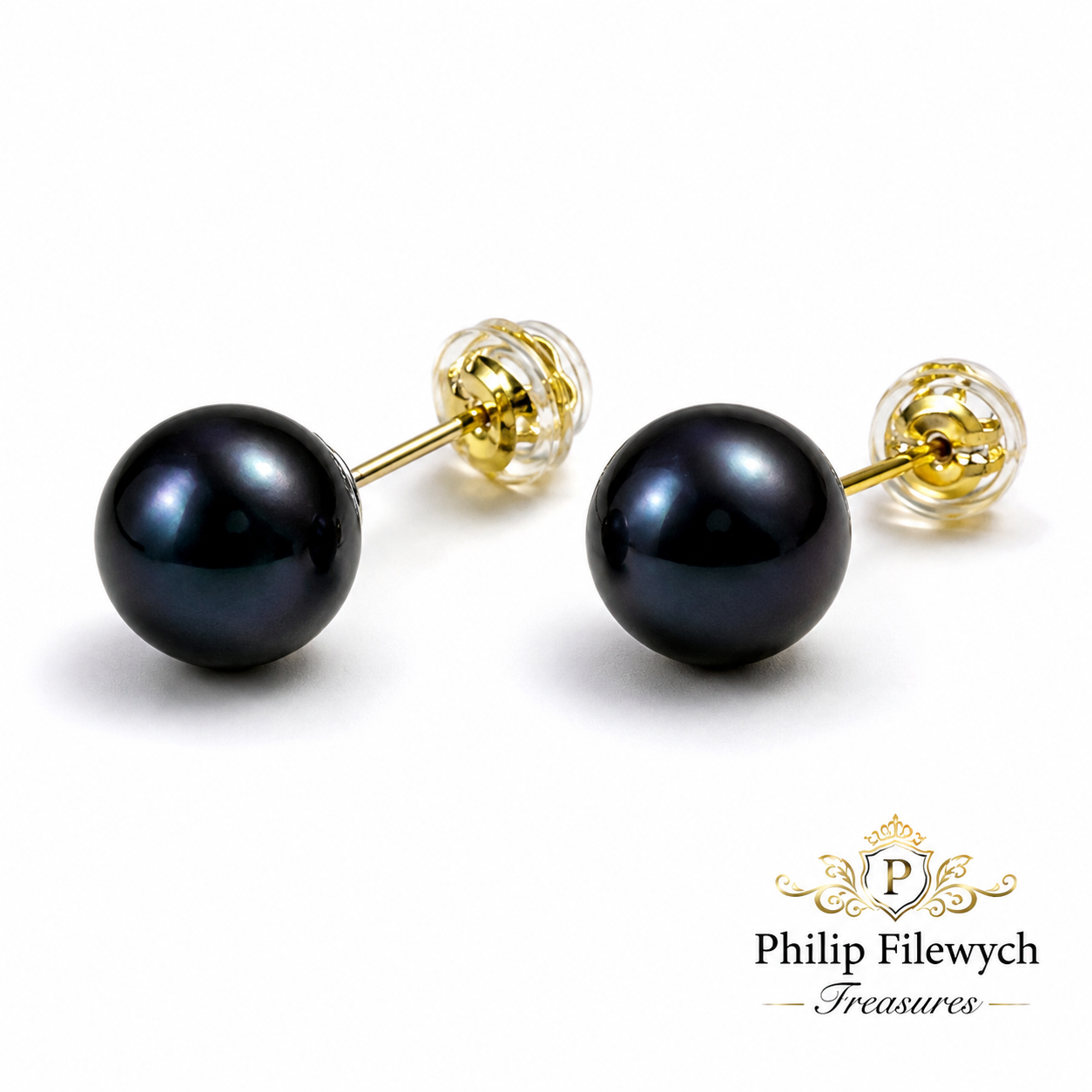 EA-19--Dainashi AAAA Black Freshwater Pearl Stud Earrings 8–9mm 925 Gold-Plated