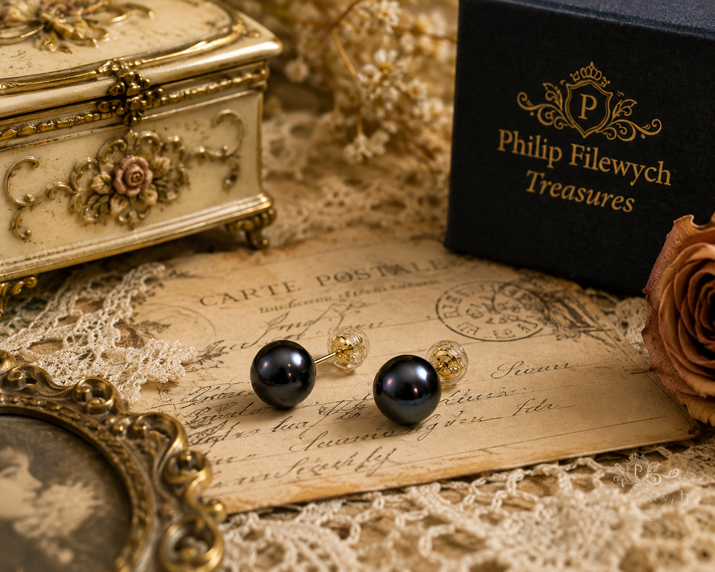 EA-19--Dainashi AAAA Black Freshwater Pearl Stud Earrings 8–9mm 925 Gold-Plated