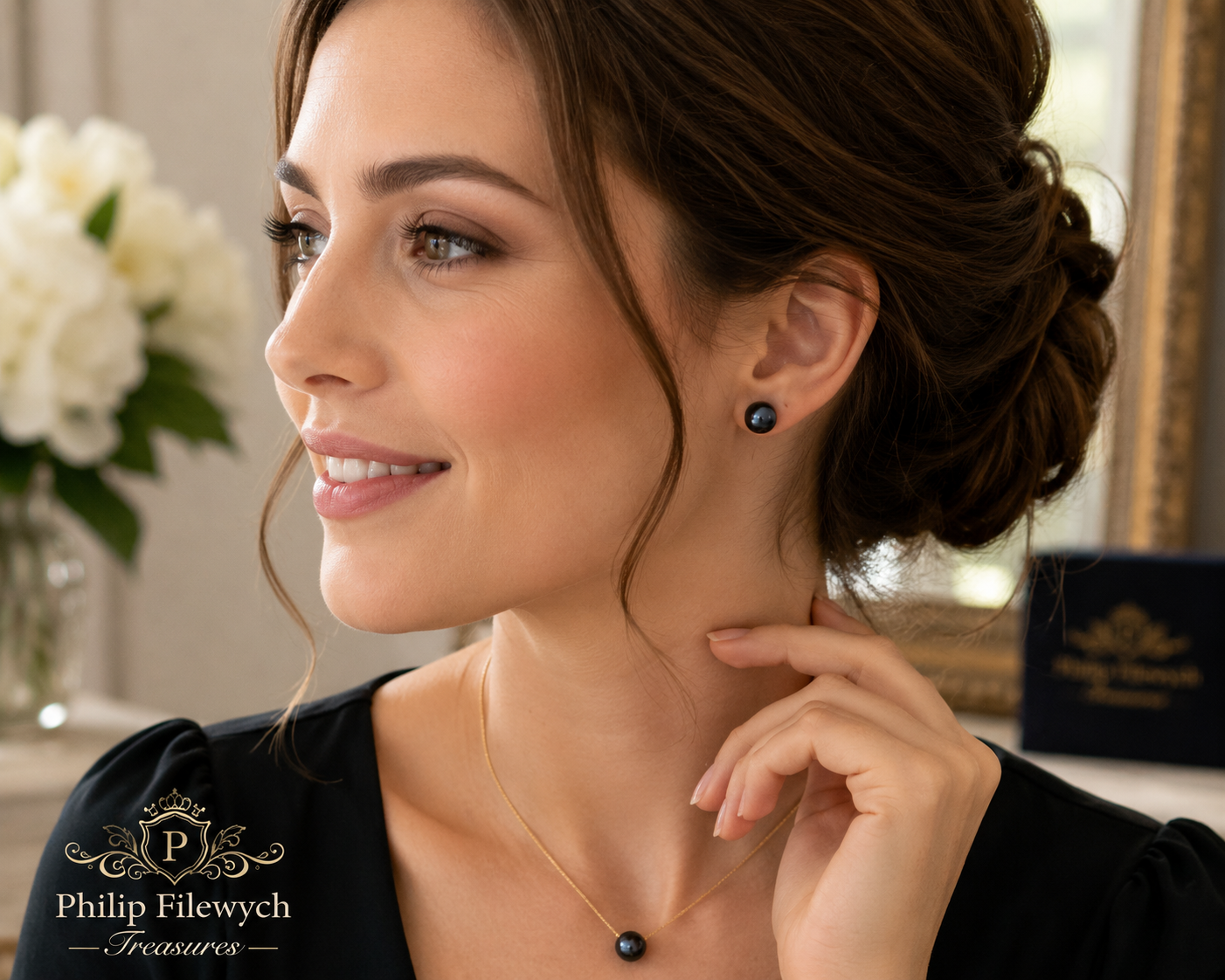 EA-19--Dainashi AAAA Black Freshwater Pearl Stud Earrings 8–9mm 925 Gold-Plated