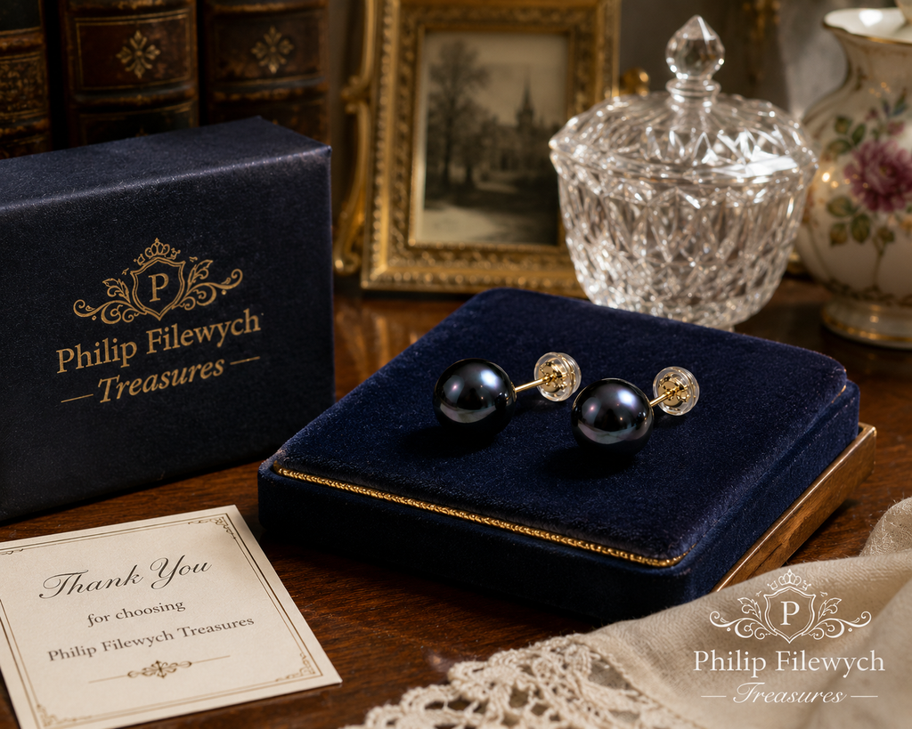 EA-19--Dainashi AAAA Black Freshwater Pearl Stud Earrings 8–9mm 925 Gold-Plated