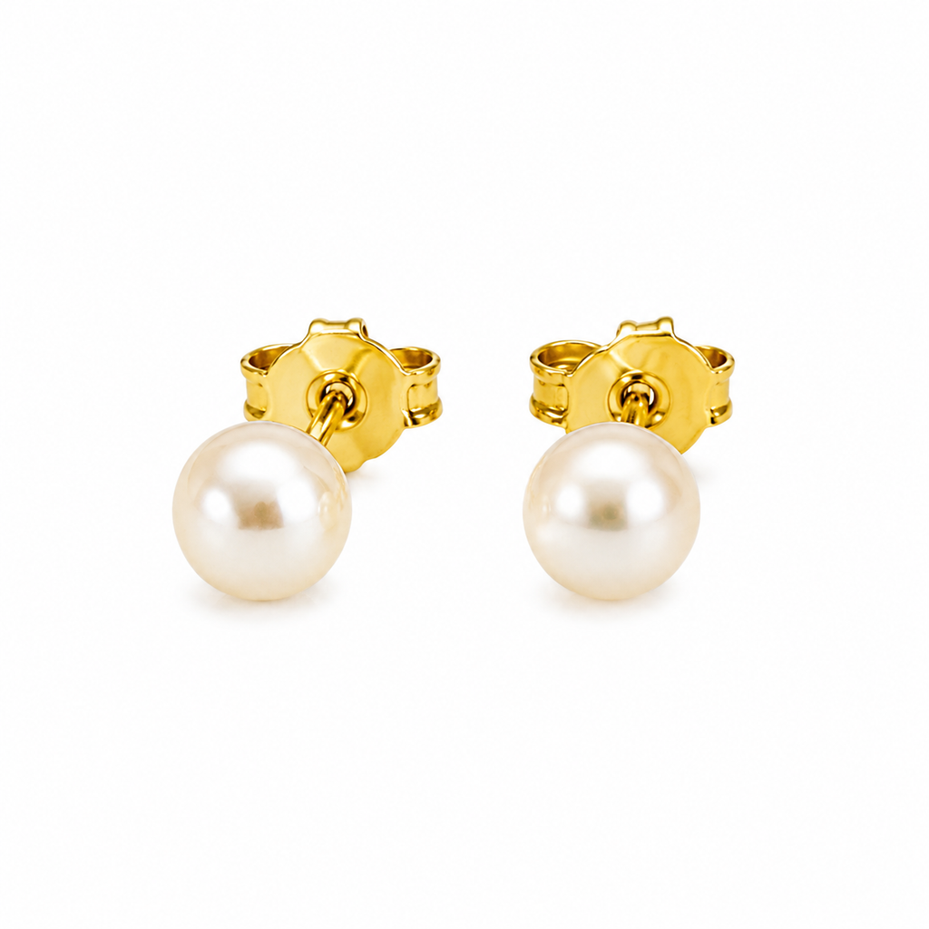 EA-31--Natural Freshwater Pearl Stud Earrings 5mm White Pearl Gold-Tone Classic