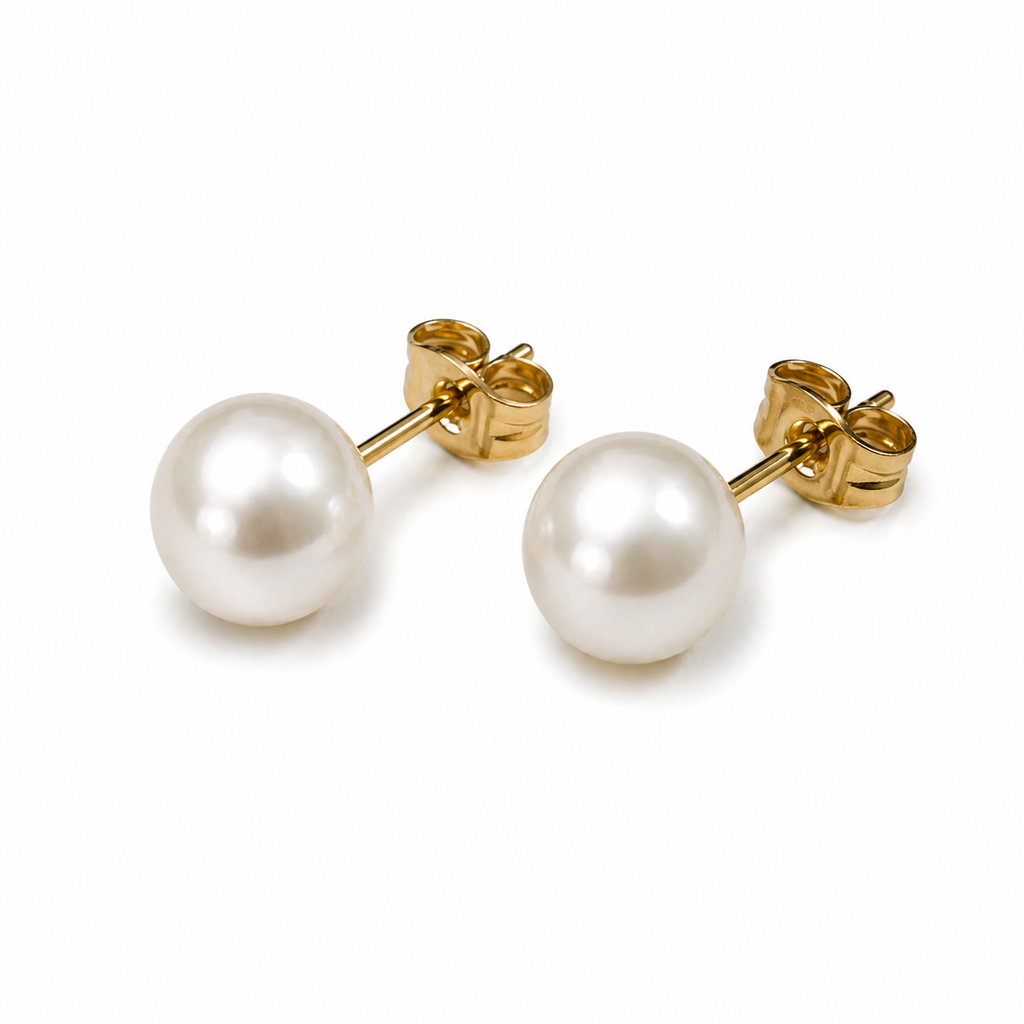 EA-21--5mm Natural White Freshwater Pearl Stud Earrings Gold-Tone Classic Women's Jewelry