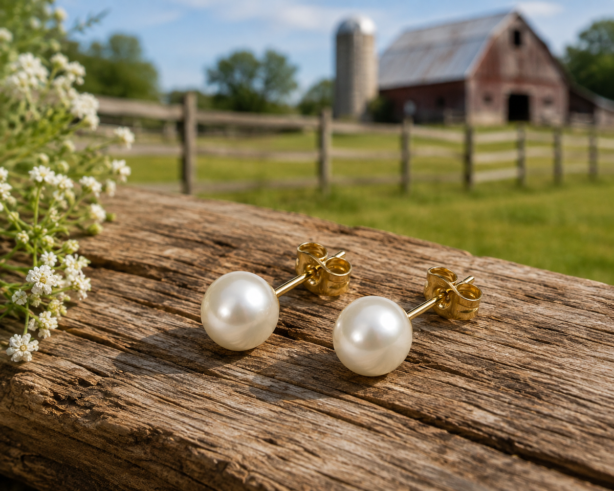 EA-21--5mm Natural White Freshwater Pearl Stud Earrings Gold-Tone Classic Women's Jewelry