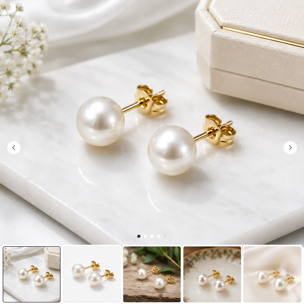 EA-21--5mm Natural White Freshwater Pearl Stud Earrings Gold-Tone Classic Women's Jewelry