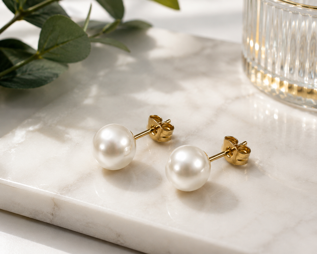 EA-21--5mm Natural White Freshwater Pearl Stud Earrings Gold-Tone Classic Women's Jewelry