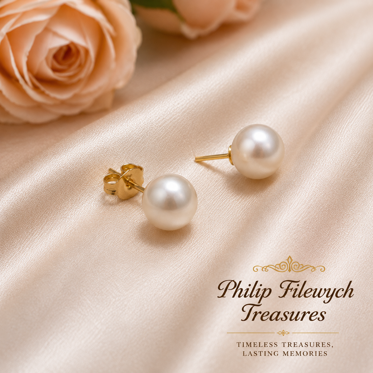 EA-22--Natural Freshwater Pearl Stud Earrings 6–7mm White Pearls Gold Color
