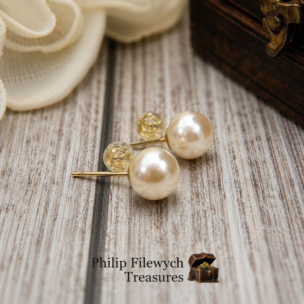 EA-22--Natural Freshwater Pearl Stud Earrings 6–7mm White High-Luster Gold-Color