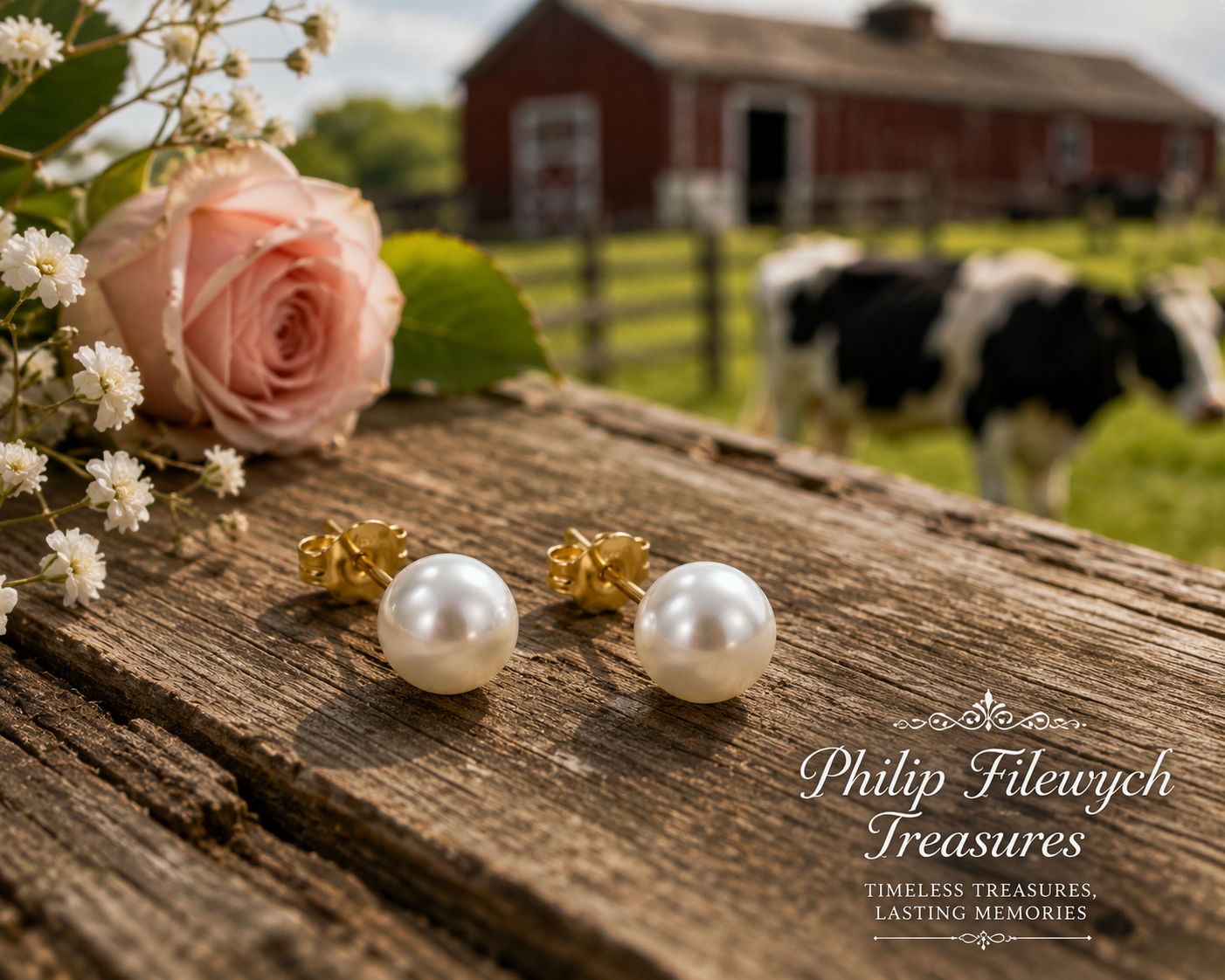 EA-22--Natural Freshwater Pearl Stud Earrings 6–7mm White Pearls Gold Color