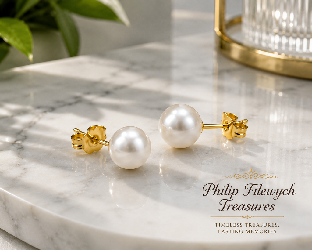 EA-22--Natural Freshwater Pearl Stud Earrings 6–7mm White Pearls Gold Color
