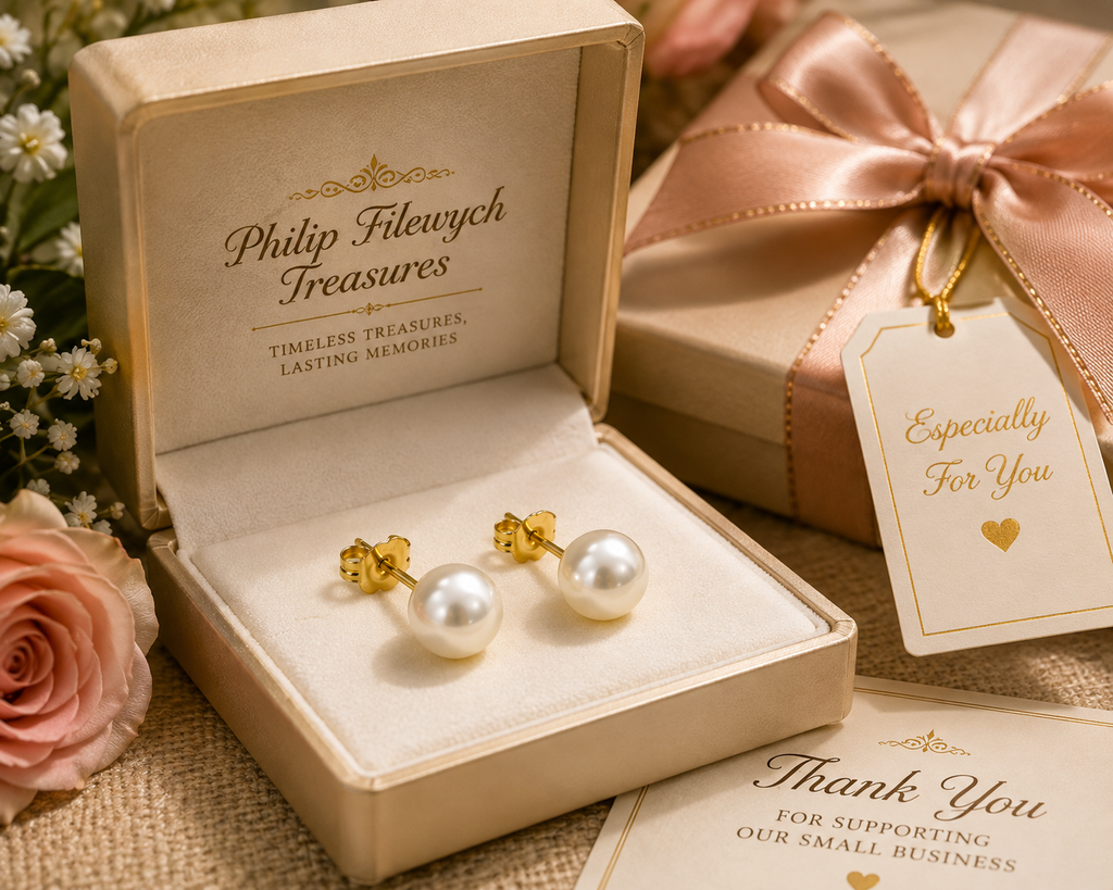 EA-22--Natural Freshwater Pearl Stud Earrings 6–7mm White Pearls Gold Color