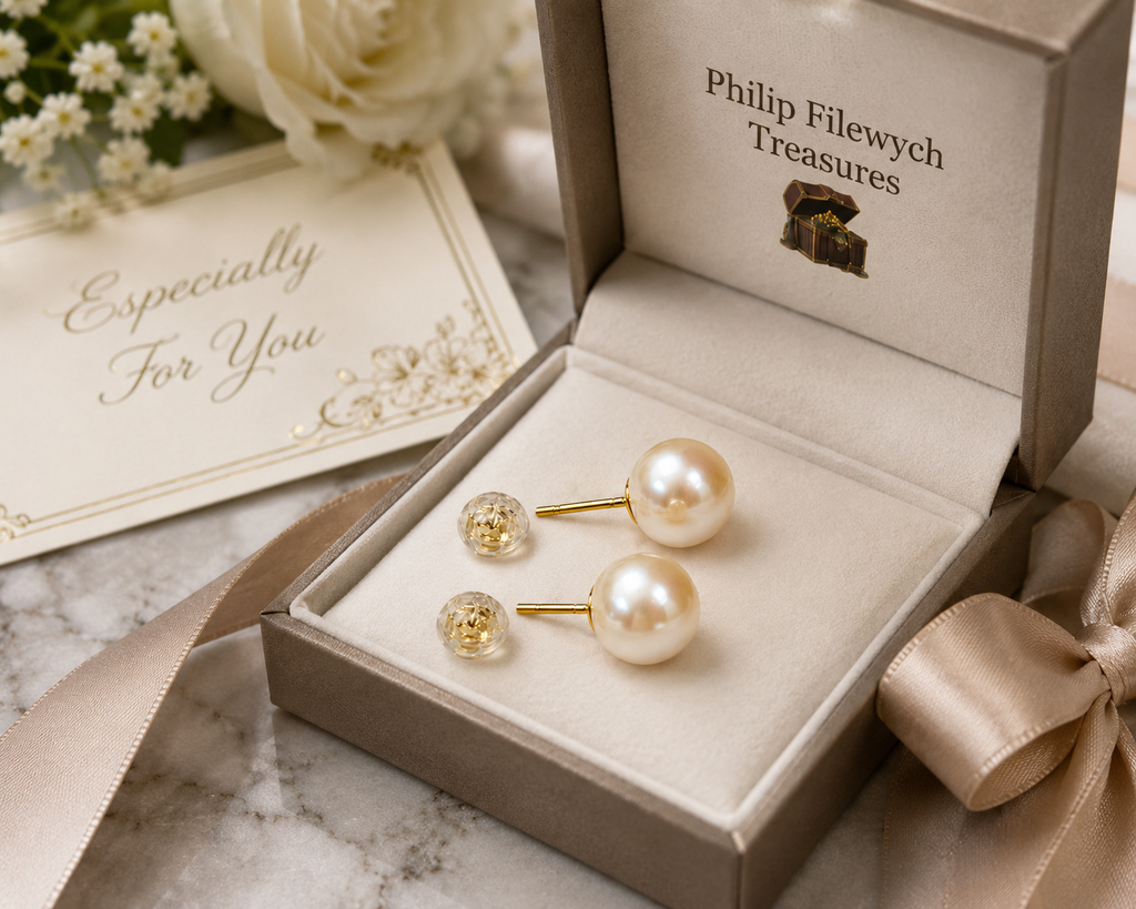EA-22--Natural Freshwater Pearl Stud Earrings 6–7mm White High-Luster Gold-Color