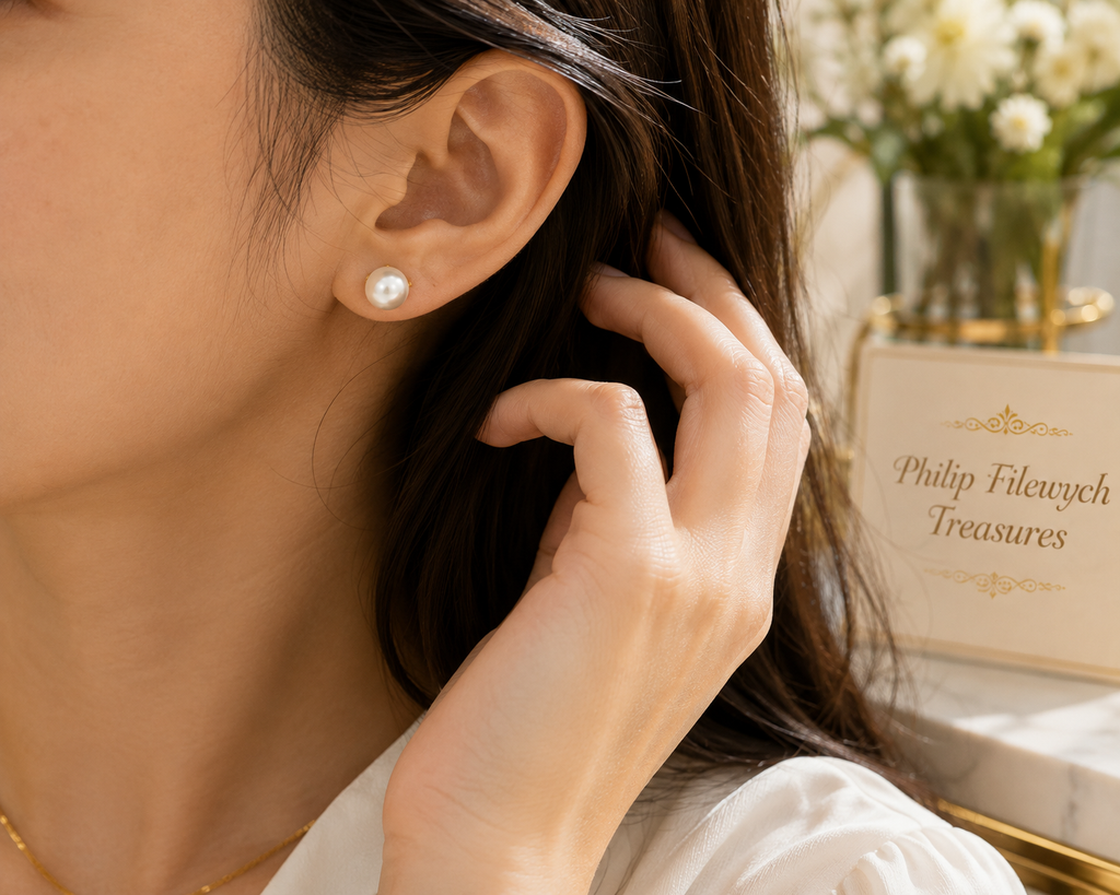 EA-22--Natural Freshwater Pearl Stud Earrings 6–7mm White Pearls Gold Color