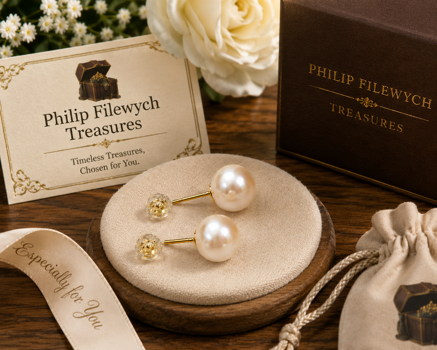 EA-22--Natural Freshwater Pearl Stud Earrings 6–7mm White High-Luster Gold-Color
