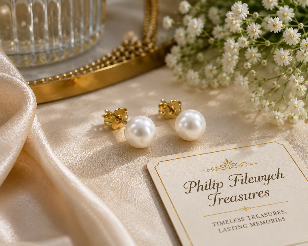 EA-22--Natural Freshwater Pearl Stud Earrings 6–7mm White Pearls Gold Color