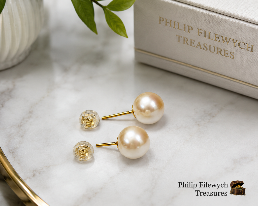 EA-22--Natural Freshwater Pearl Stud Earrings 6–7mm White High-Luster Gold-Color