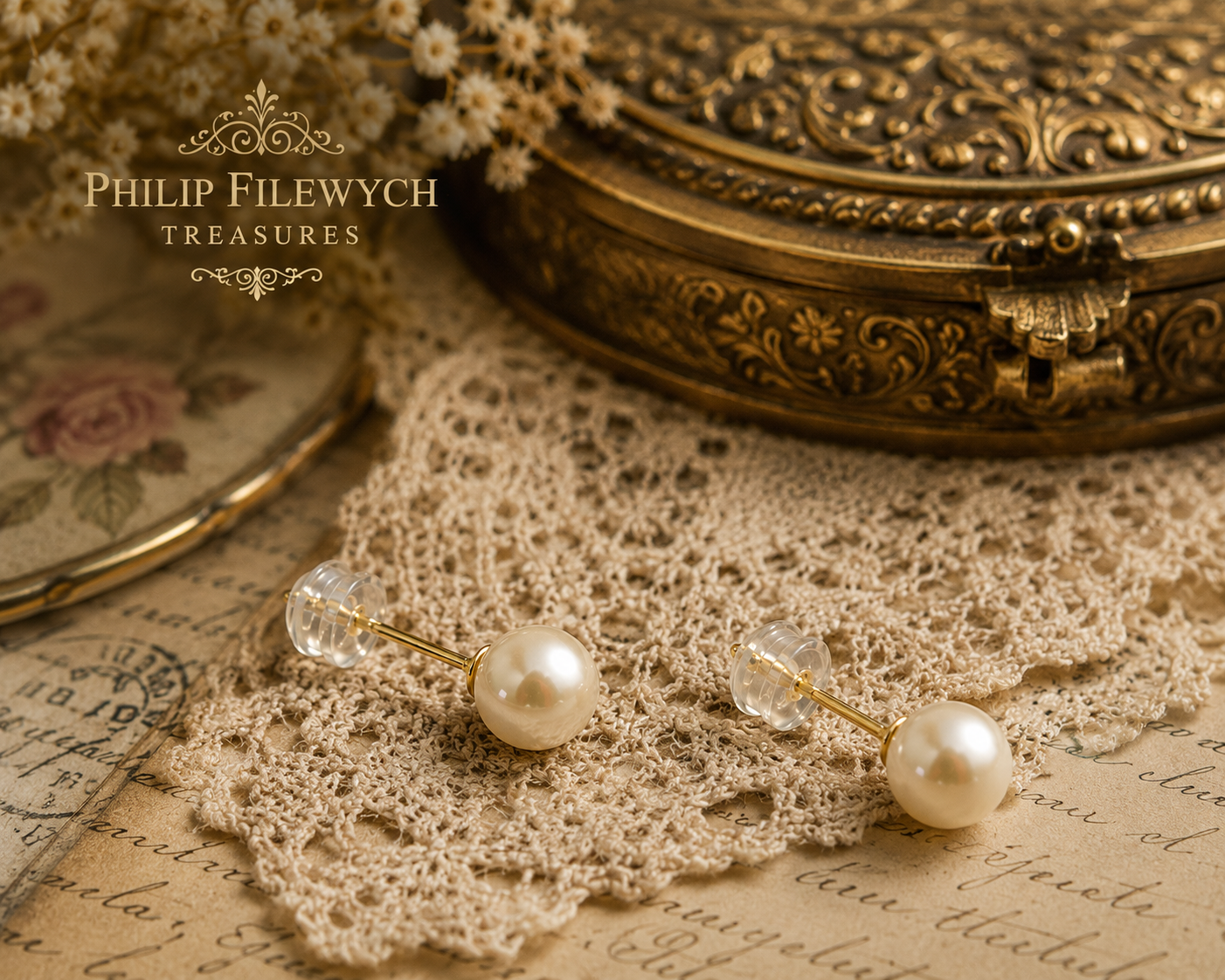 EA-23--Natural Freshwater Pearl Stud Earrings 5.5mm Gold-Color Stems & Clasps