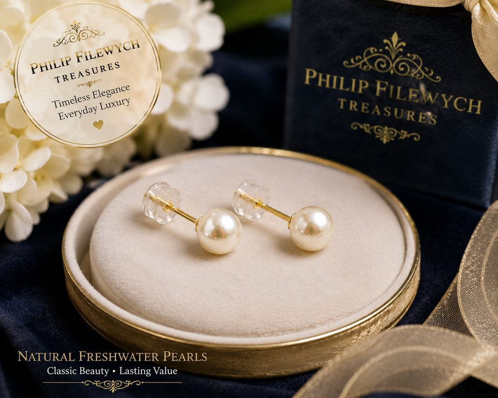 EA-23--Natural Freshwater Pearl Stud Earrings 5.5mm Gold-Color Stems & Clasps