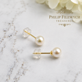 EA-23--Natural Freshwater Pearl Stud Earrings 5.5mm Gold-Color Stems & Clasps