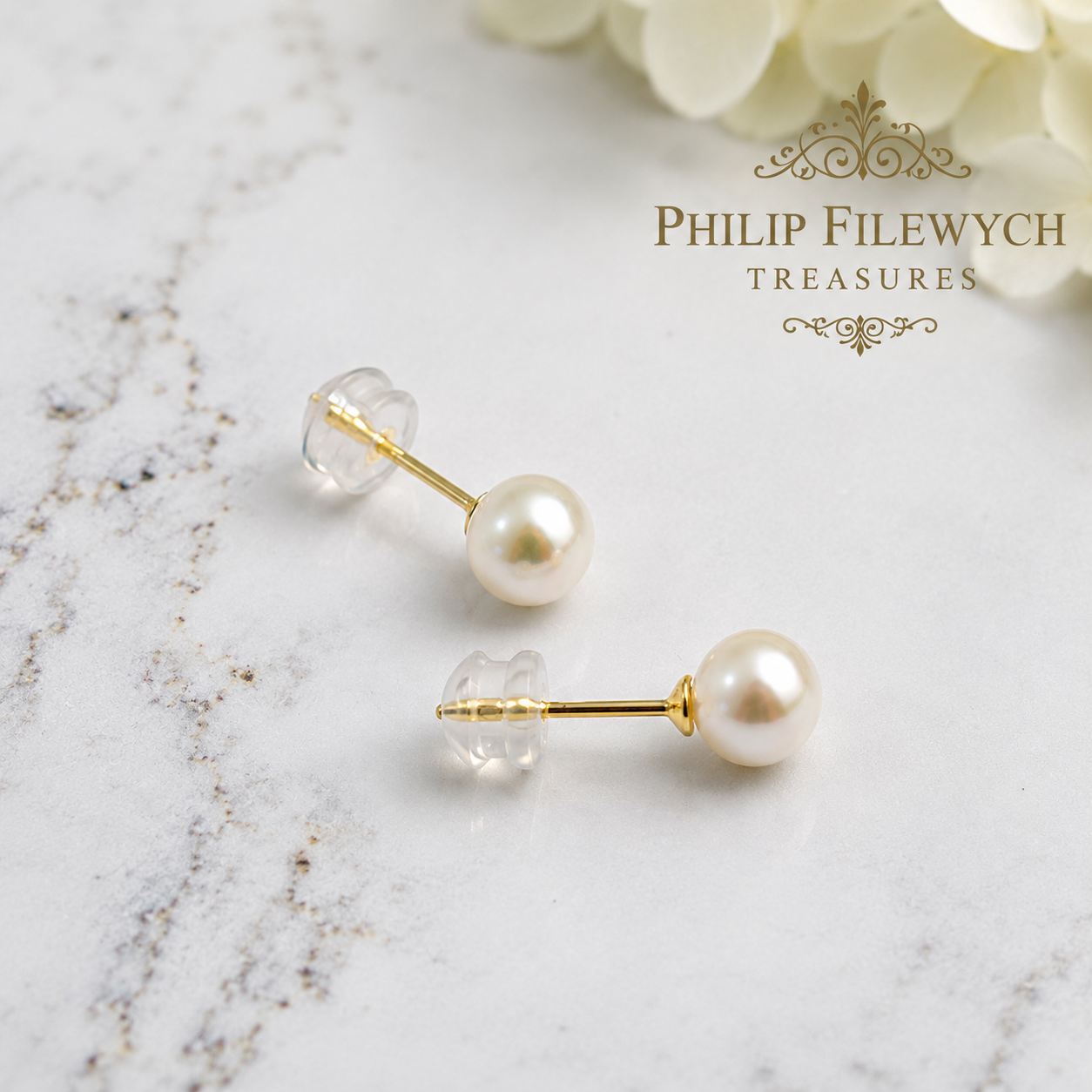 EA-23--Natural Freshwater Pearl Stud Earrings 5.5mm Gold-Color Stems & Clasps