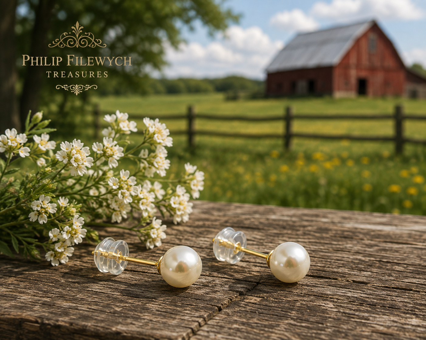 EA-23--Natural Freshwater Pearl Stud Earrings 5.5mm Gold-Color Stems & Clasps