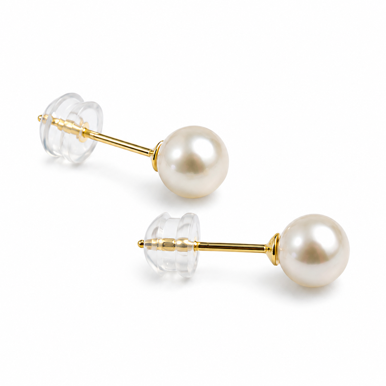 EA-23--Natural Freshwater Pearl Stud Earrings 5.5mm Gold-Color Stems & Clasps