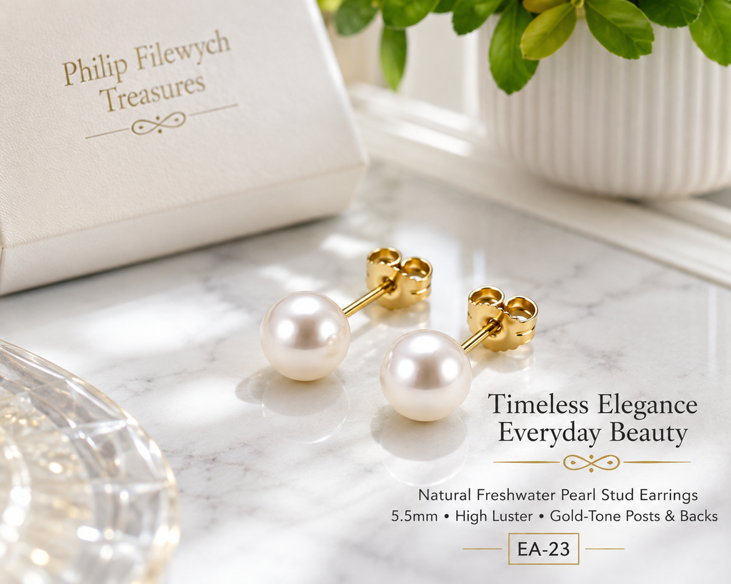 EA-23G--Natural Freshwater Pearl Stud Earrings 5.5mm High Luster Gold-Tone