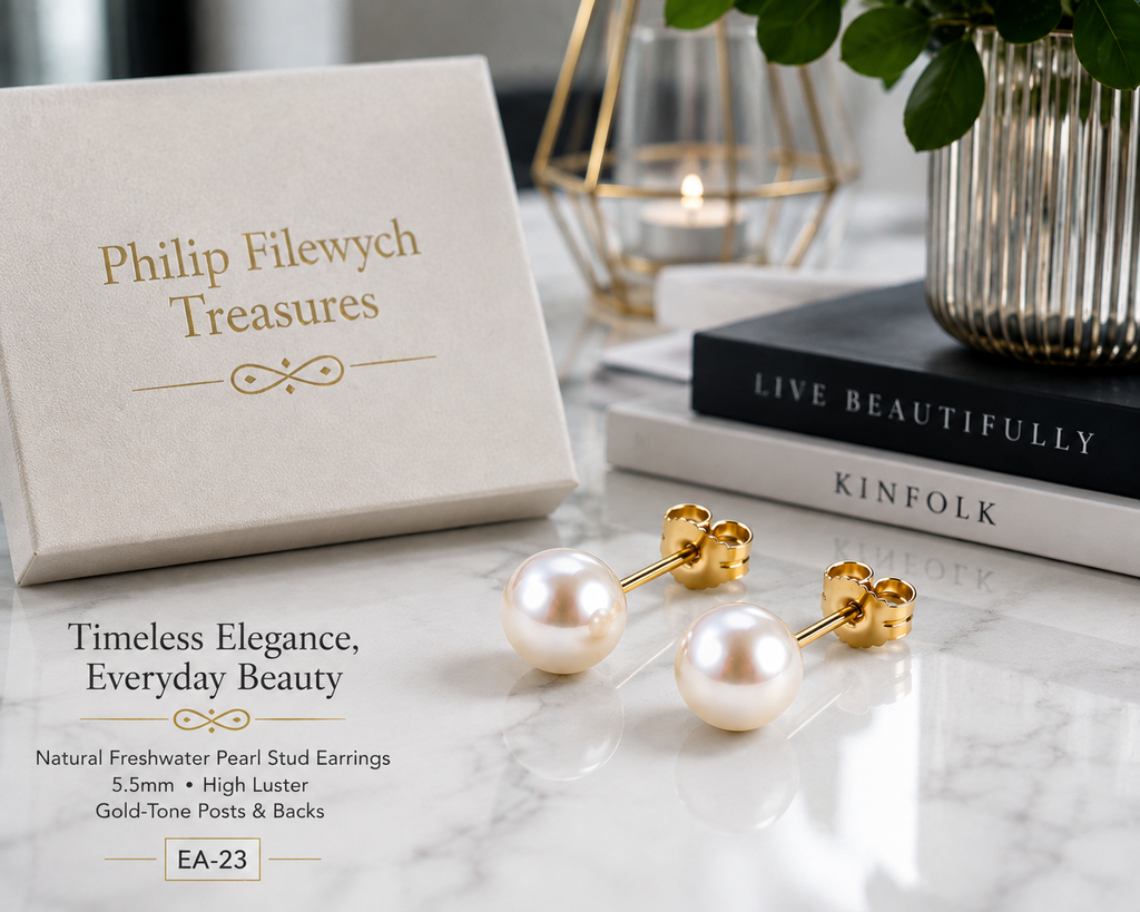 EA-23G--Natural Freshwater Pearl Stud Earrings 5.5mm High Luster Gold-Tone
