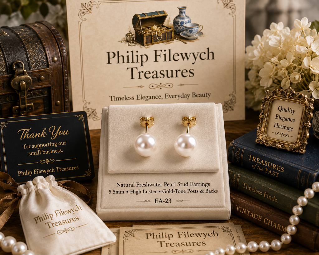 EA-23G--Natural Freshwater Pearl Stud Earrings 5.5mm High Luster Gold-Tone