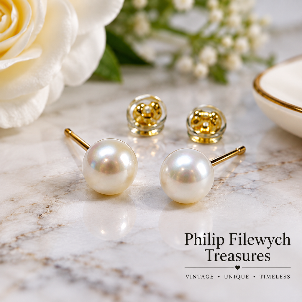 EA-26--Natural Freshwater Pearl Stud Earrings 7–8mm AAAA High Luster White Gold Tone