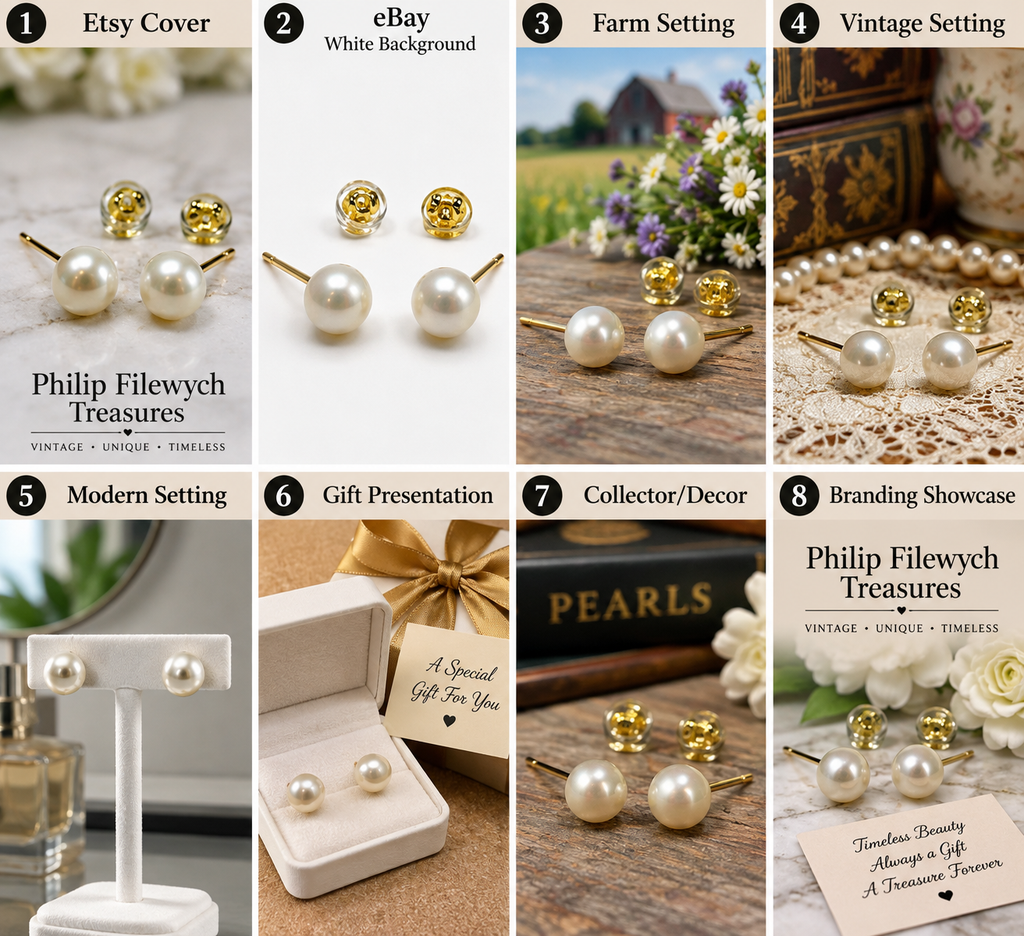 EA-26--Natural Freshwater Pearl Stud Earrings 7–8mm AAAA High Luster White Gold Tone