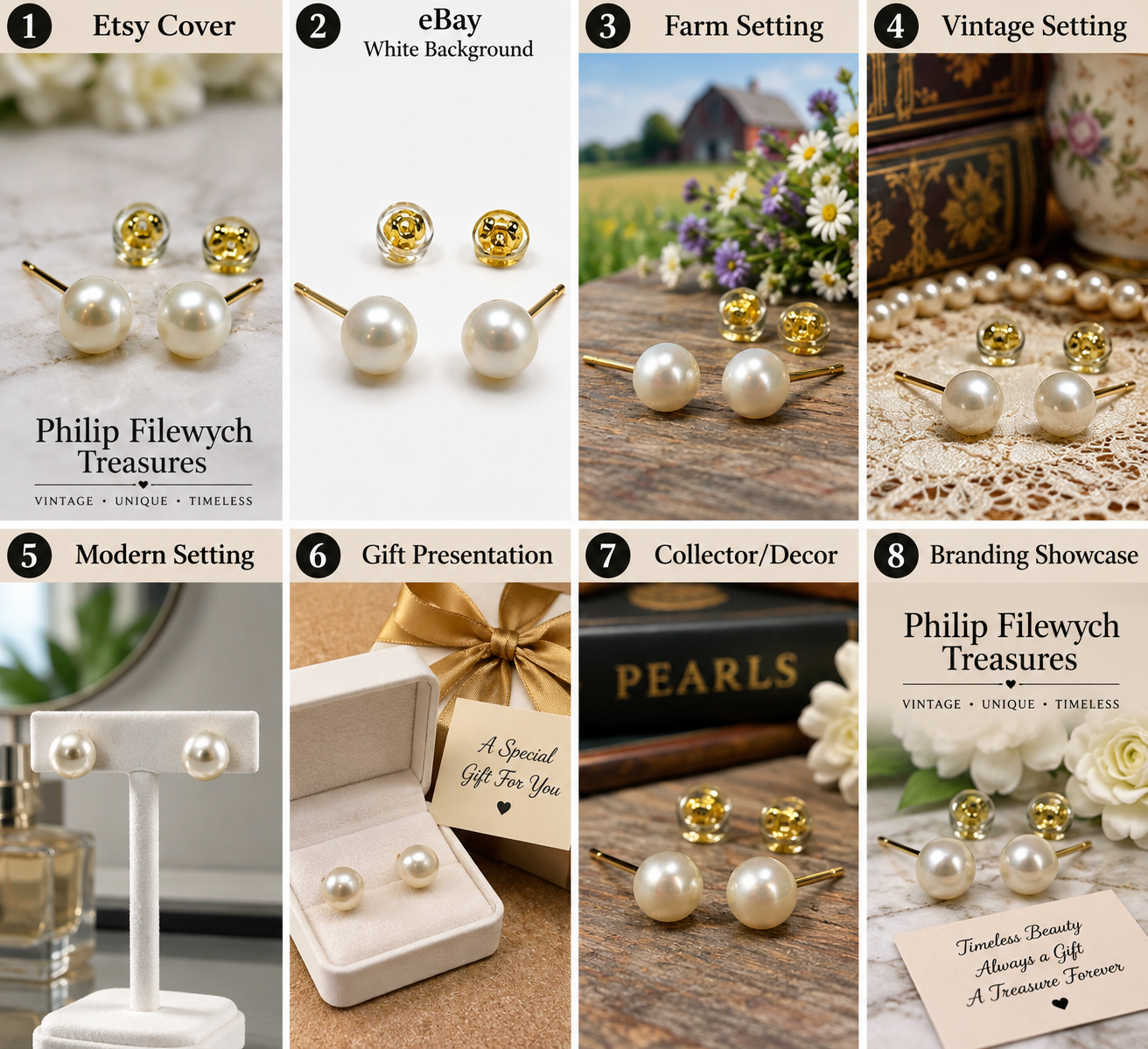 EA-26--Natural Freshwater Pearl Stud Earrings 7–8mm AAAA High Luster White Gold Tone