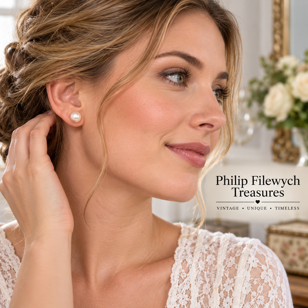 EA-26--Natural Freshwater Pearl Stud Earrings 7–8mm AAAA High Luster White Gold Tone