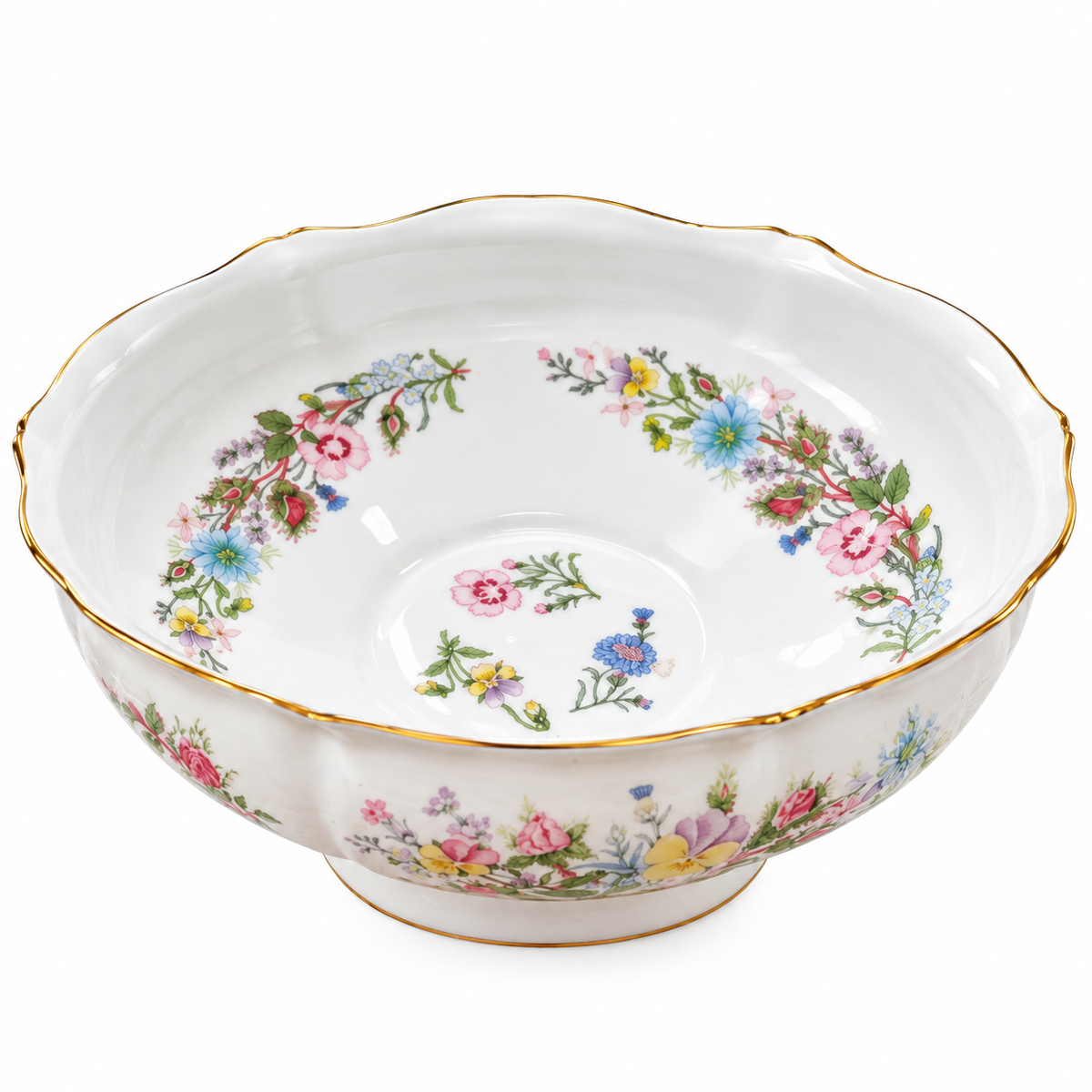 FB-10--Aynsley Wild Tudor Fruit Bowl Fine Bone China Made in England Floral Gold Trim Vintage