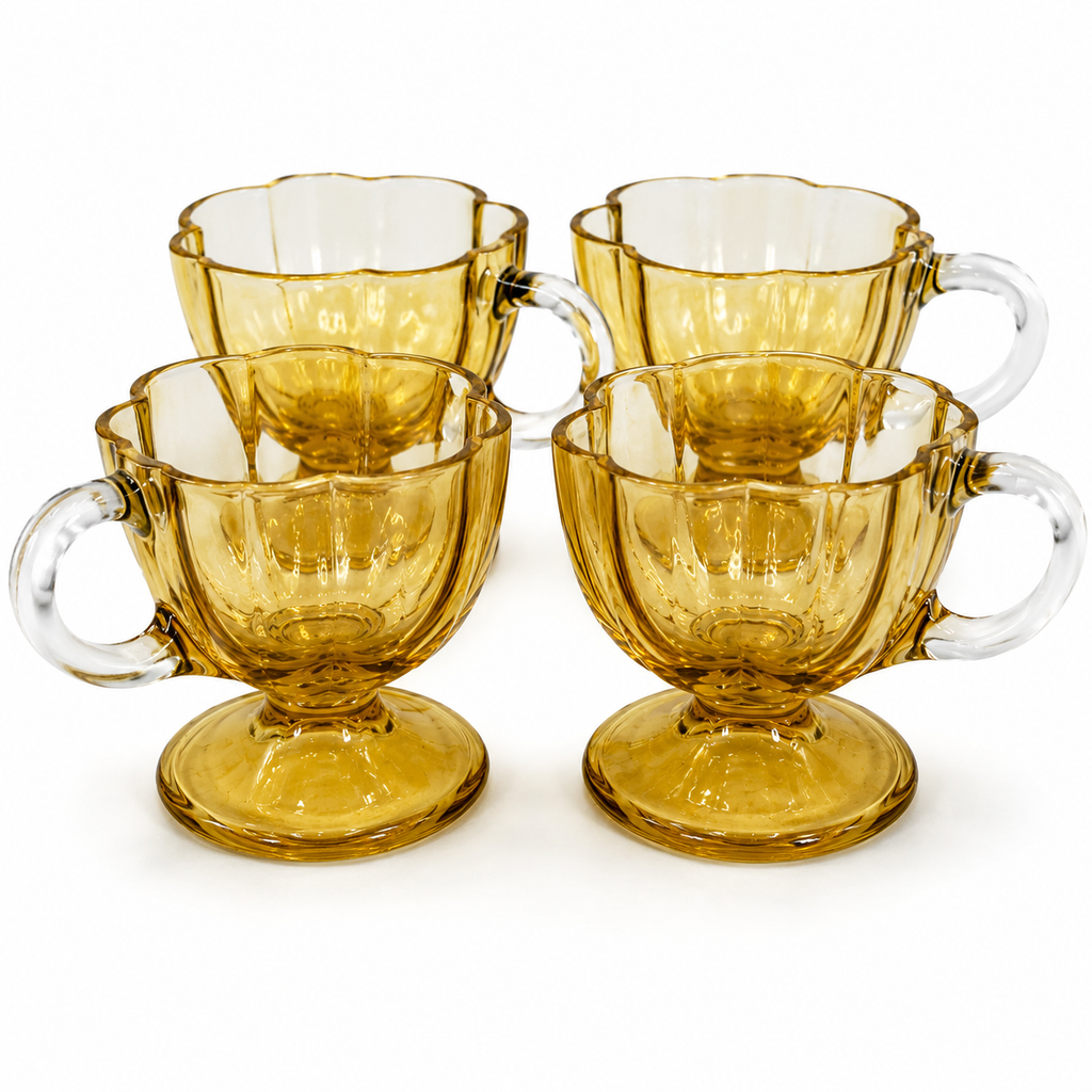 GCV-10--Vintage Amber Footed Glass Cups – Set of 4