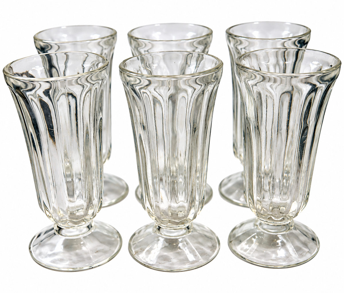 Vintage soda fountain glasses clear etched set of 6, Indiana Glass USA