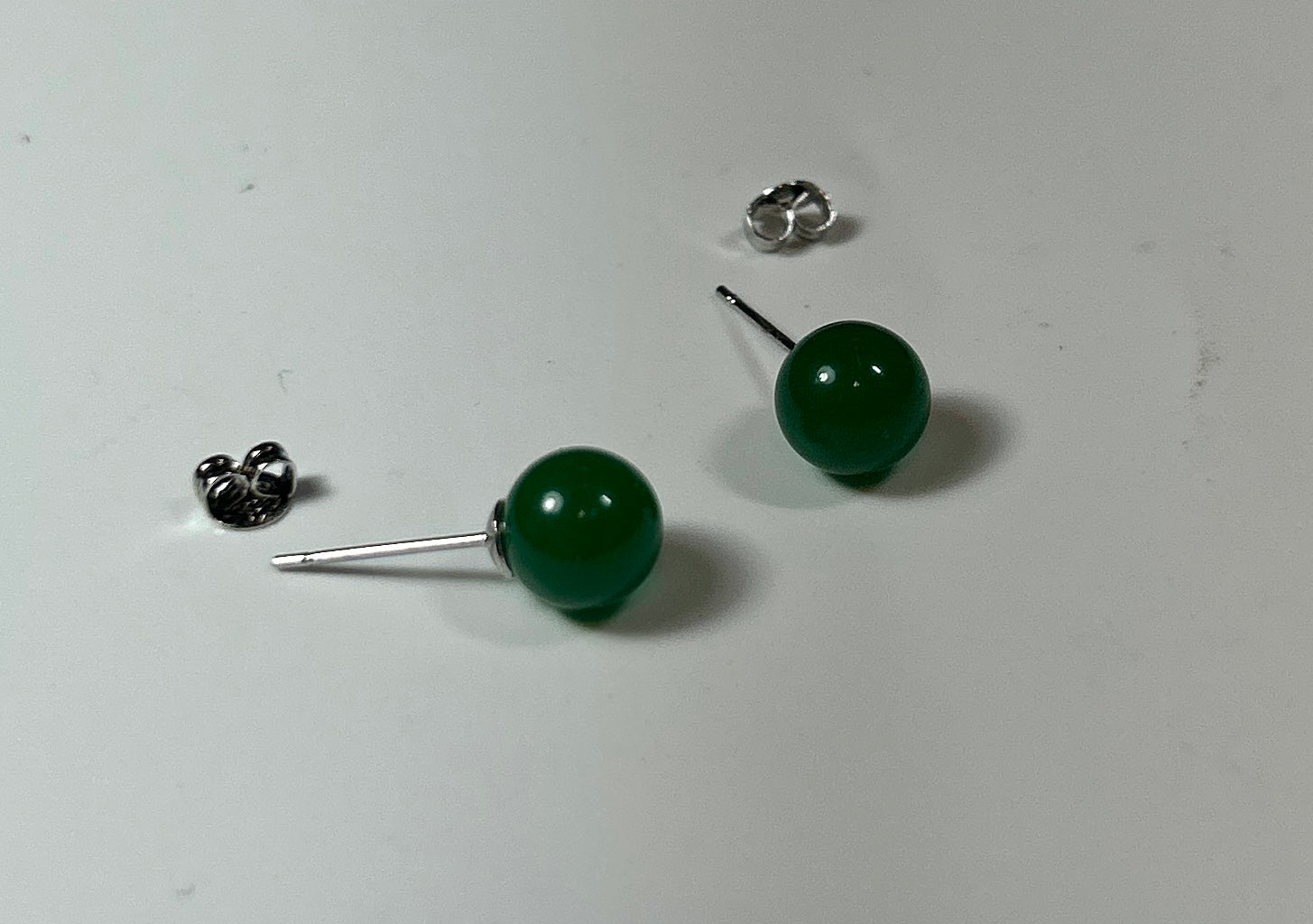 EA-07--Vintage 18K Gold Green Jade Stud Earrings | Certified Gemstone Earrings | Round Cabochon Jewelry Gift
