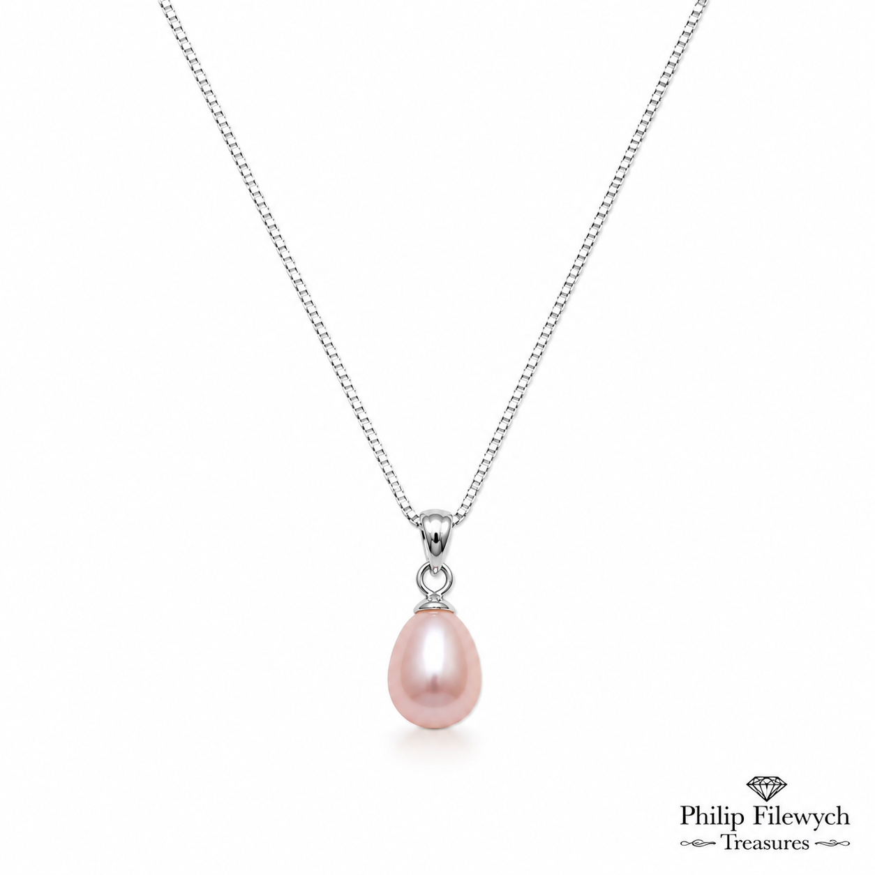 NC-11--Natural Pink Freshwater Pearl Pendant Necklace – 18" Silver Tone Box Chain