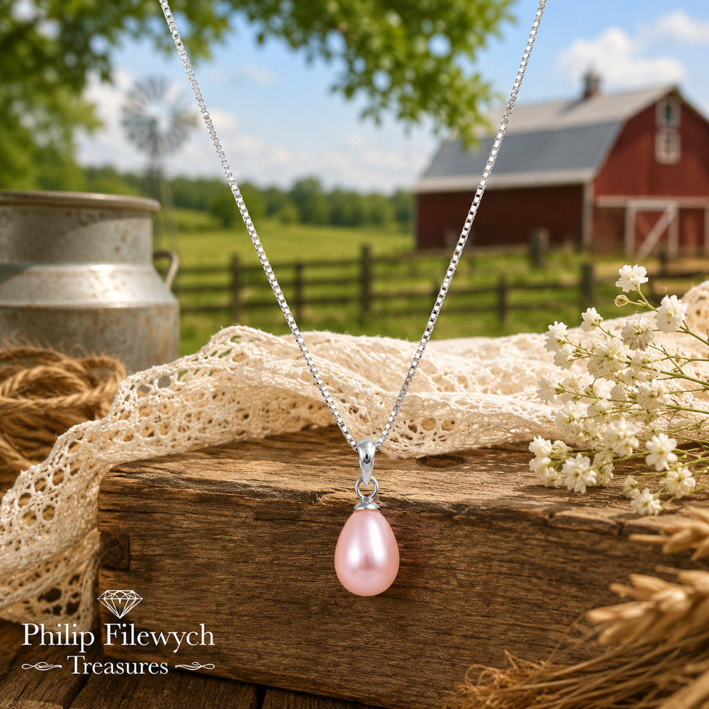 NC-11--Natural Pink Freshwater Pearl Pendant Necklace – 18" Silver Tone Box Chain