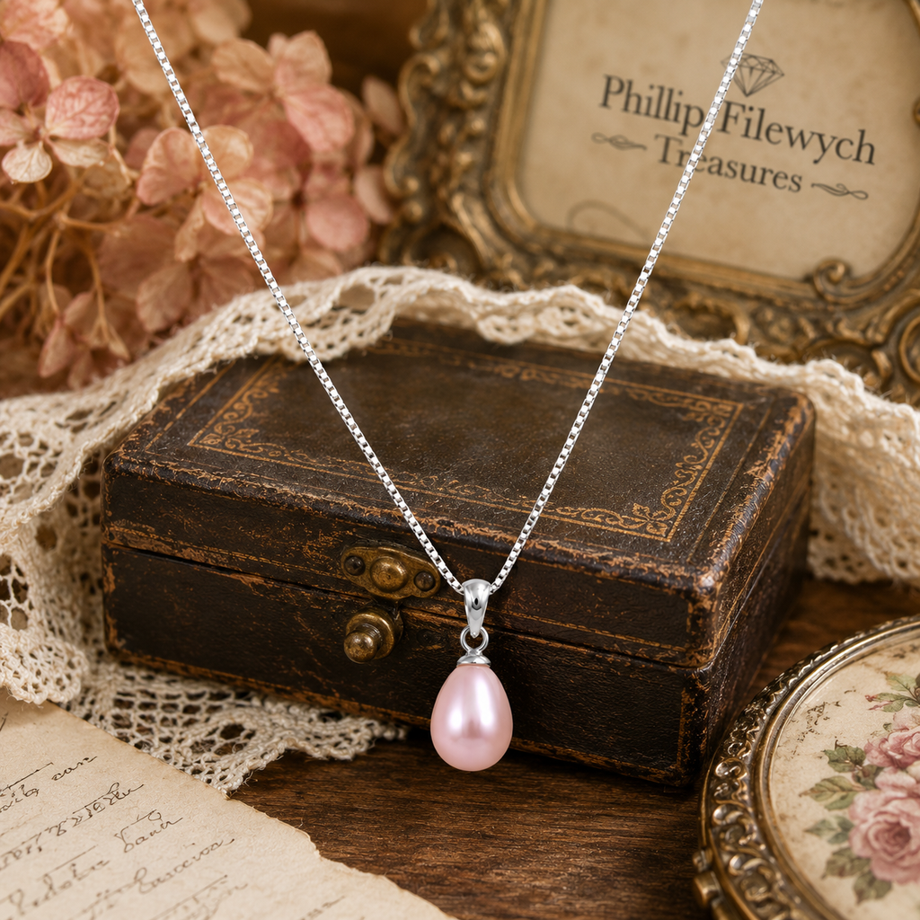 NC-11--Natural Pink Freshwater Pearl Pendant Necklace – 18" Silver Tone Box Chain