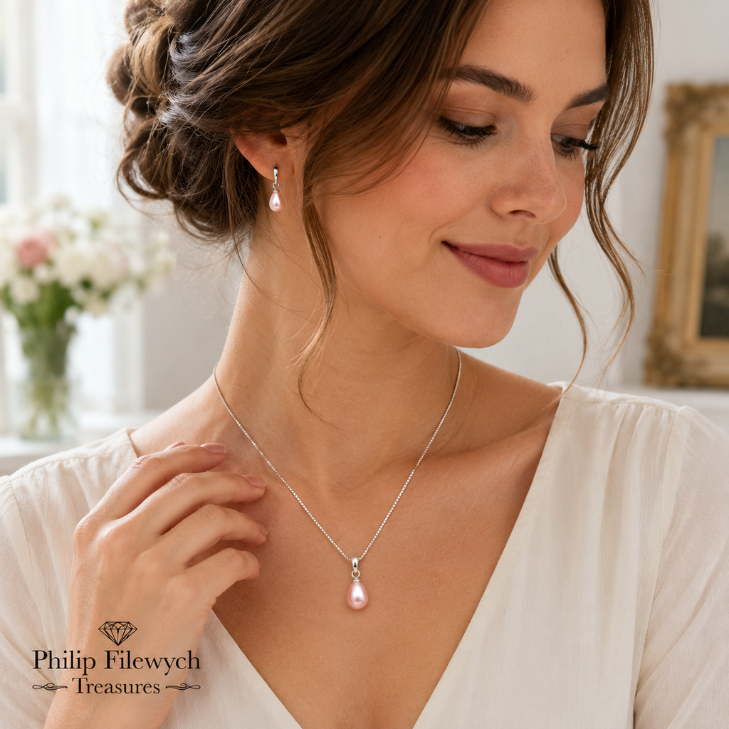 NC-11--Natural Pink Freshwater Pearl Pendant Necklace – 18" Silver Tone Box Chain