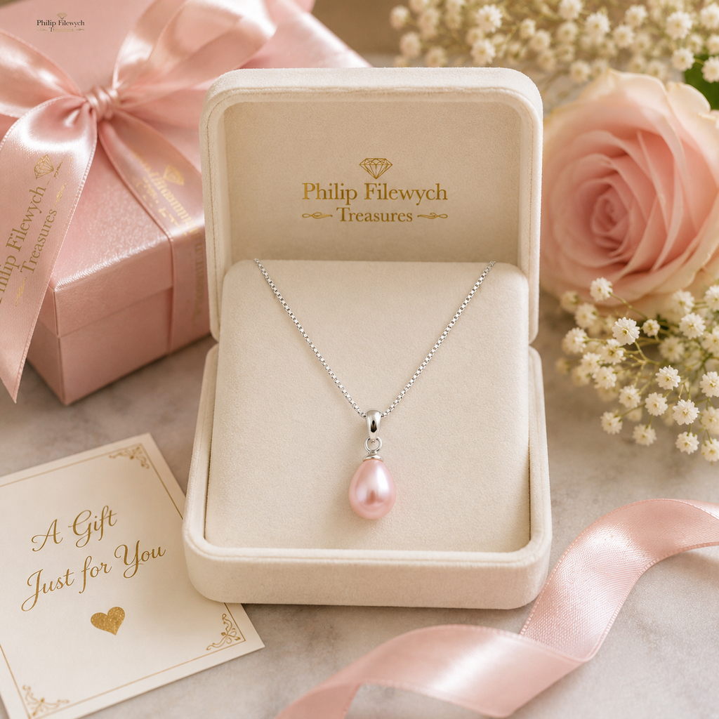 NC-11--Natural Pink Freshwater Pearl Pendant Necklace – 18" Silver Tone Box Chain