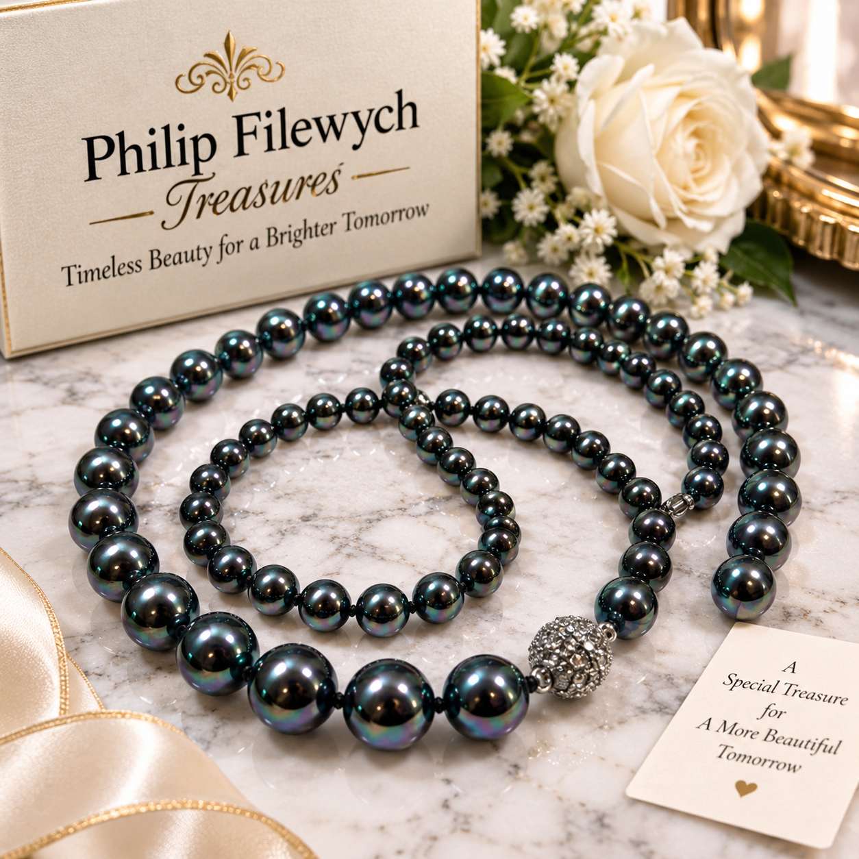 NC-12--Black South Sea Cultured Pearl Necklace Set 10–8mm AAA 16" 70g