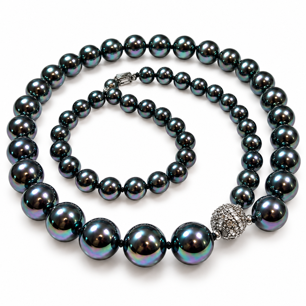 NC-12--Black South Sea Cultured Pearl Necklace Set 10–8mm AAA 16" 70g