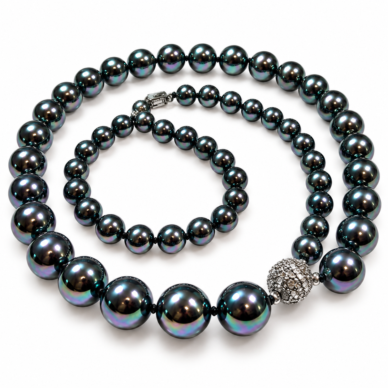 NC-12--Black South Sea Cultured Pearl Necklace Set 10–8mm AAA 16" 70g