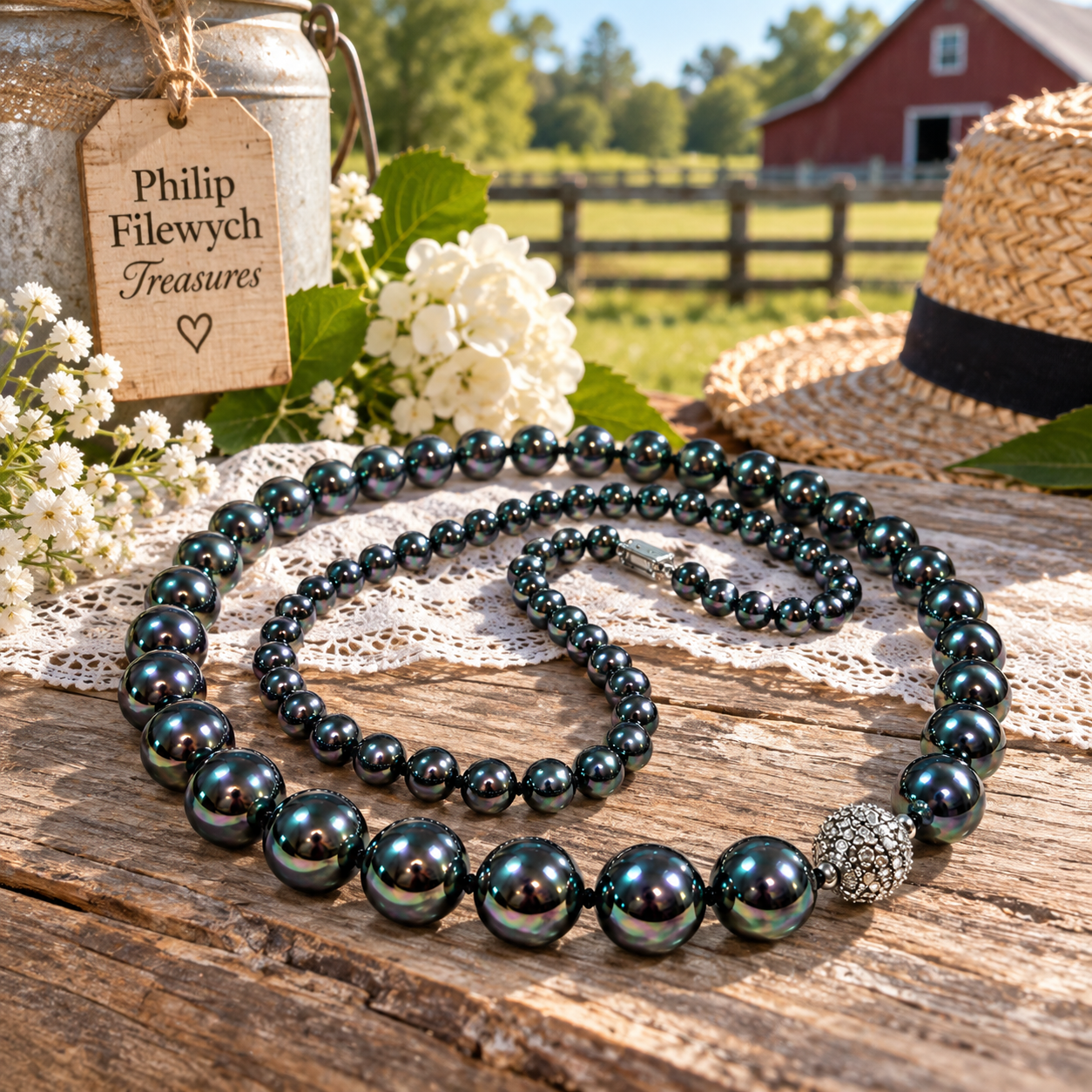NC-12--Black South Sea Cultured Pearl Necklace Set 10–8mm AAA 16" 70g