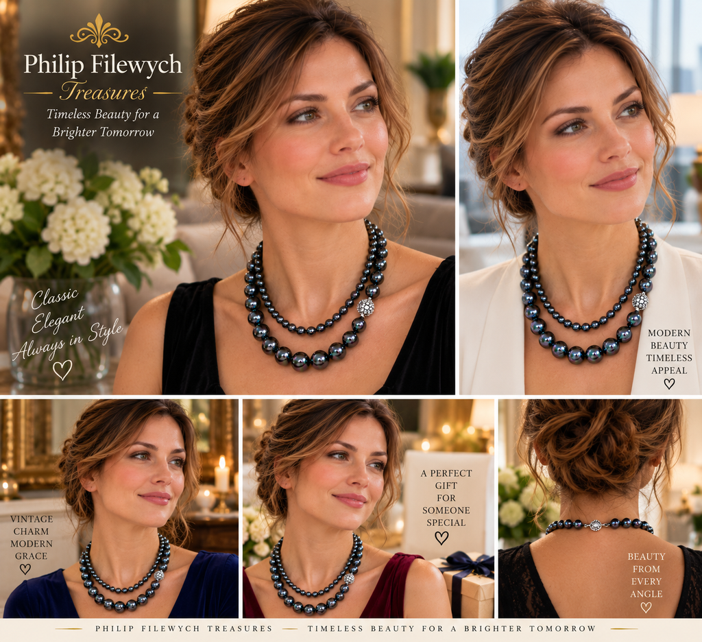 NC-12--Black South Sea Cultured Pearl Necklace Set 10–8mm AAA 16" 70g