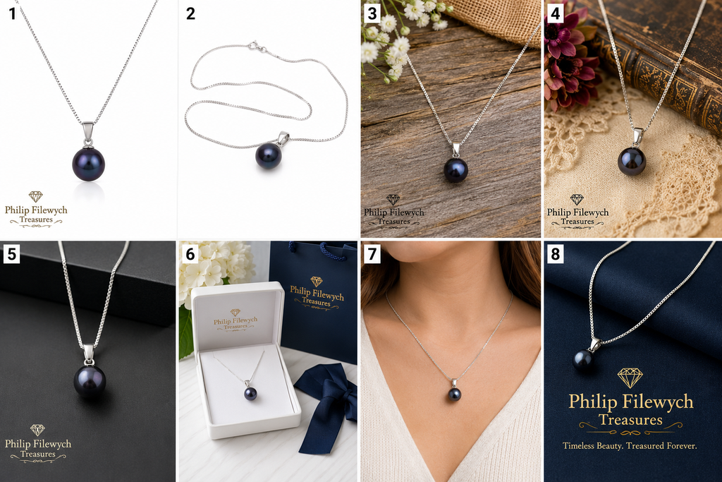 NC-12--Blue Freshwater Cultured Pearl Pendant Necklace – 8mm Pearl – 18" Silver Tone Box Chain
